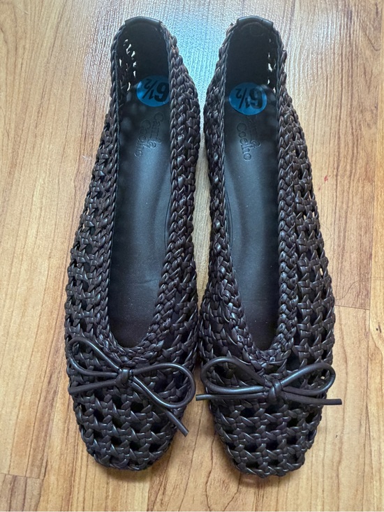 Camila Coelho Shoes - Camila Coelho Dark Brown Woven Ballet Flats with Bow